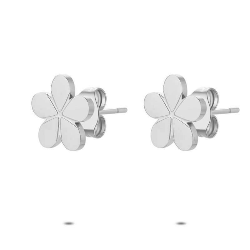 Boucles D’oreilles | Boucles D’Oreilles en Acier Poli, Fleur – Femmes Bijoux Boucles D'oreilles