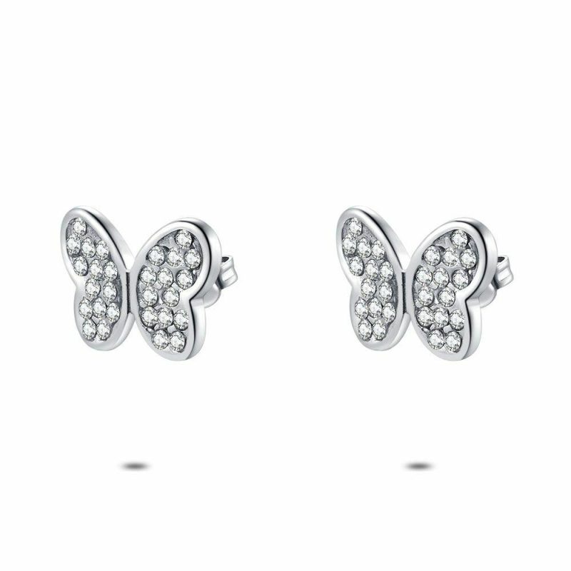 Boucles D’oreilles | Boucles D’Oreilles en Acier Poli, Grand Papillon, Pierres – Femmes Bijoux Boucles D'oreilles