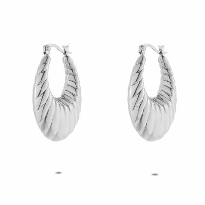 Boucles D’oreilles | Boucles D’Oreilles en Acier Poli, Grands Anneaux Rayés Pas de couleur – Femmes Bijoux Boucles D'oreilles