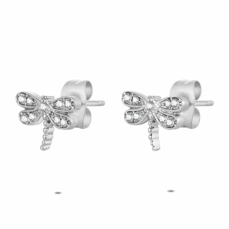 Boucles D’oreilles | Boucles D’Oreilles en Acier Poli, Libellule Blanc – Femmes Bijoux Blanc