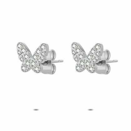 Boucles D’oreilles | Boucles D’Oreilles en Acier Poli, Papillon Blanc – Femmes Bijoux Blanc