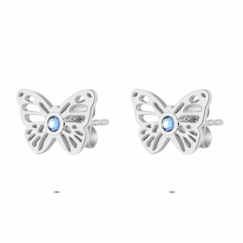 Boucles D’oreilles | Boucles D’Oreilles en Acier Poli, Papillon Bleu – Enfants/Femmes Bijoux Bleu