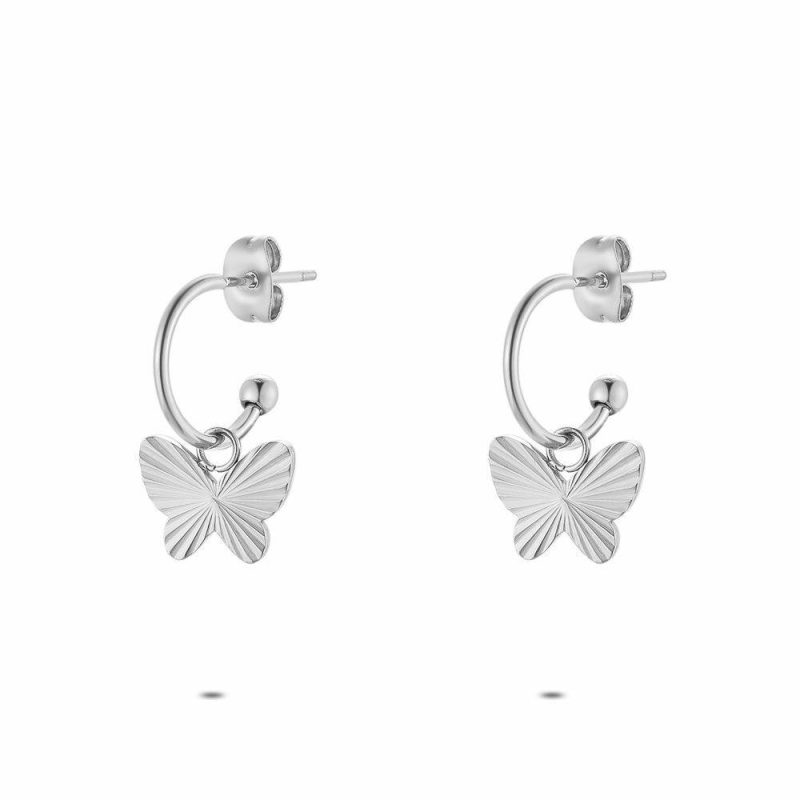 Boucles D’oreilles | Boucles D’Oreilles en Acier Poli, Papillon Ciselé – Femmes Bijoux Boucles D'oreilles