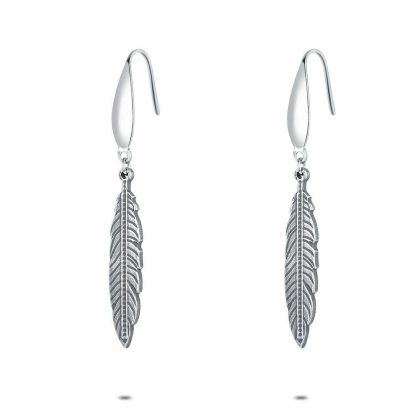 Boucles D’oreilles | Boucles D’Oreilles en Acier Poli, Plume Grise Gris – Femmes/Hommes Bijoux Boucles D'oreilles