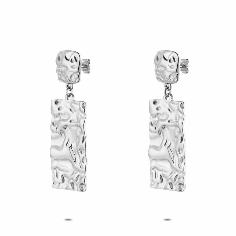 Boucles D’oreilles | Boucles D’Oreilles en Acier Poli, Rectangle Martelé Pas de couleur – Femmes Bijoux Boucles D'oreilles