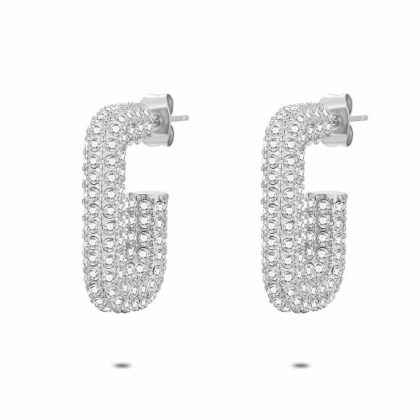 Boucles D’oreilles | Boucles D’Oreilles en Acier Poli, Rectangle, Pierres Blanc – Femmes Bijoux Blanc