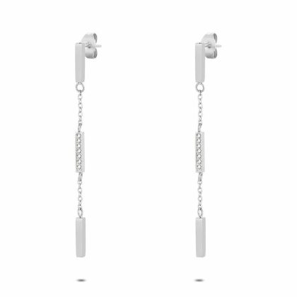 Boucles D’oreilles | Boucles D’Oreilles en Acier Poli, Rectangles, Pierres Blanc – Femmes Bijoux Blanc