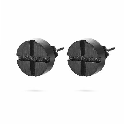 Boucles D’oreilles | Boucles D’Oreilles en Acier Poli, Rond Noir Avec Croix Noir – Hommes Bijoux Boucles D'oreilles