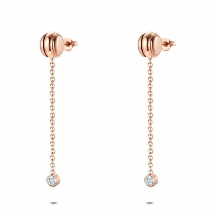 Boucles D’oreilles | Boucles D’Oreilles en Acier Poli Rosé, Rond, 1 Pierre – Femmes Bijoux Boucles D'oreilles