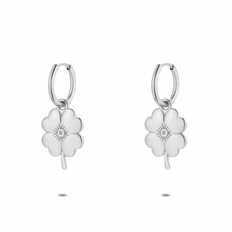 Boucles D’oreilles | Boucles D’Oreilles en Acier Poli, Trèfle – Femmes Bijoux Boucles D'oreilles