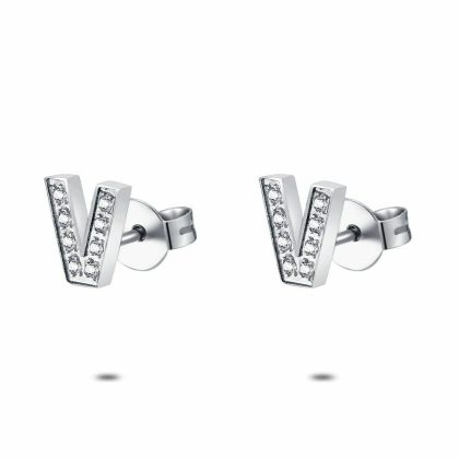 Boucles D’oreilles | Boucles D’Oreilles en Acier Poli, V, Pierres – Femmes Bijoux Boucles D'oreilles