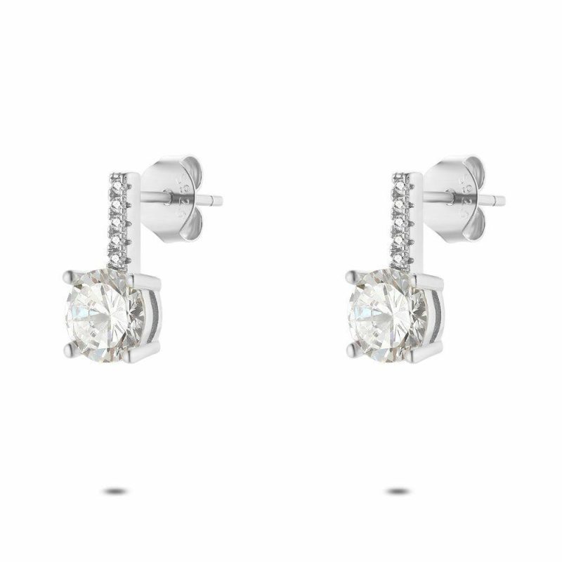 Boucles D’oreilles | Boucles D’Oreilles en Argent, 1 Grande Pierre et 5 Petites Blanc – Femmes Bijoux Blanc