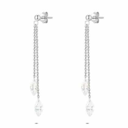 Boucles D’oreilles | Boucles D’Oreilles en Argent, 2 Chaînes, 2 Pierres Blanc – Femmes Bijoux Blanc