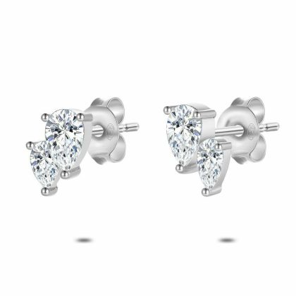 Boucles D’oreilles | Boucles D’Oreilles en Argent, 2 Gouttes Blanc – Femmes Bijoux Blanc