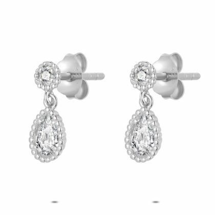 Boucles D’oreilles | Boucles D’Oreilles en Argent, 2 Pierres Blanc – Femmes Bijoux Blanc