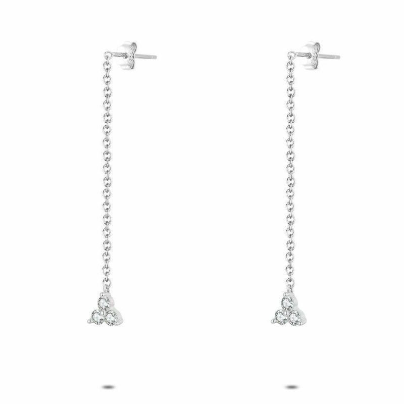 Boucles D’oreilles | Boucles D’Oreilles en Argent, 3 Petites Pierres Blanc – Femmes Bijoux Blanc