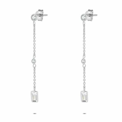 Boucles D’oreilles | Boucles D’Oreilles en Argent, 3 Pierres Sur Chaine Blanc – Femmes Bijoux Blanc