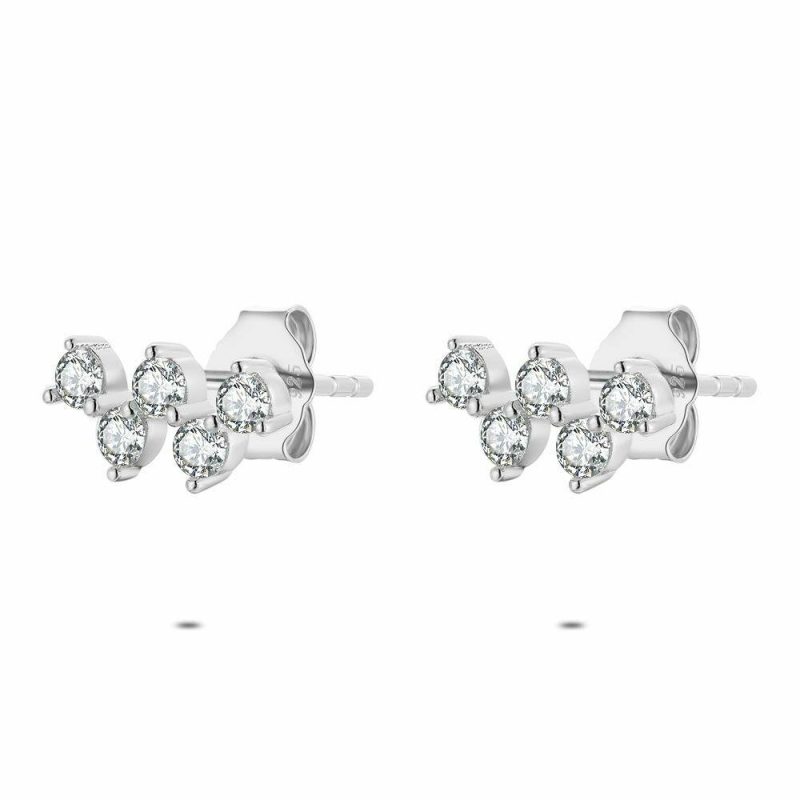 Boucles D’oreilles | Boucles D’Oreilles en Argent, 5 Pierres Zigzag Blanc – Femmes Bijoux Blanc