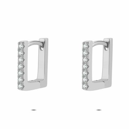 Boucles D’oreilles | Boucles D’Oreilles en Argent, Anneau Carrée Blanc – Femmes Bijoux Blanc