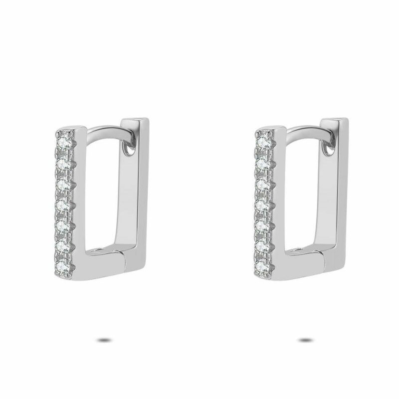 Boucles D’oreilles | Boucles D’Oreilles en Argent, Anneau Carrée Blanc – Femmes Bijoux Blanc