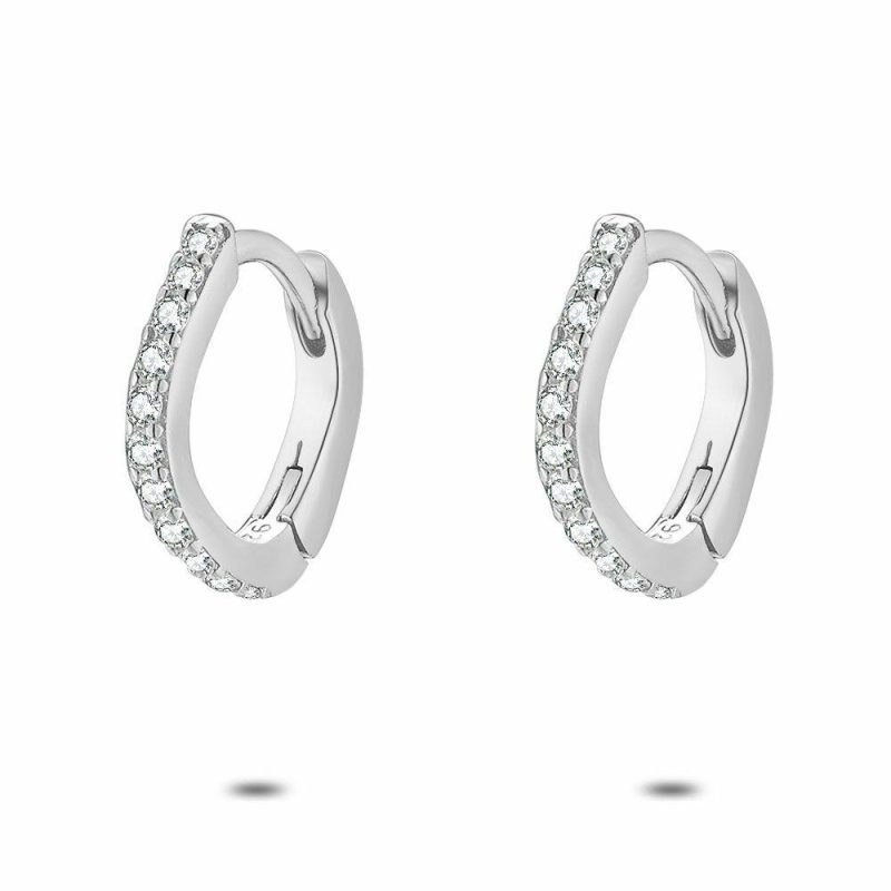 Boucles D’oreilles | Boucles D’Oreilles en Argent, Anneau Ondulé, Zirconia Blanc – Femmes Bijoux Blanc