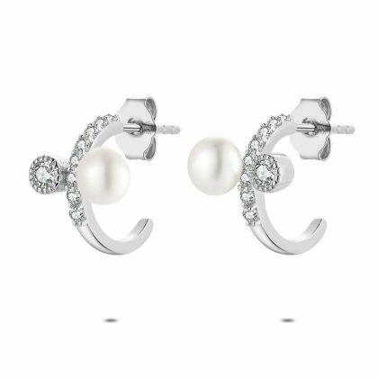 Boucles D’oreilles | Boucles D’Oreilles en Argent, Anneau, Perle Blanc – Femmes Bijoux Blanc