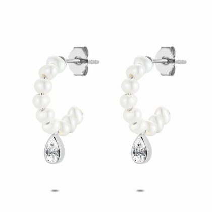 Boucles D’oreilles | Boucles D’Oreilles en Argent, Anneau, Perles Blanc – Femmes Bijoux Blanc