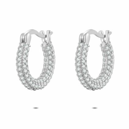 Boucles D’oreilles | Boucles D’Oreilles en Argent, Anneau, Pierres Blanc – Femmes Bijoux Blanc