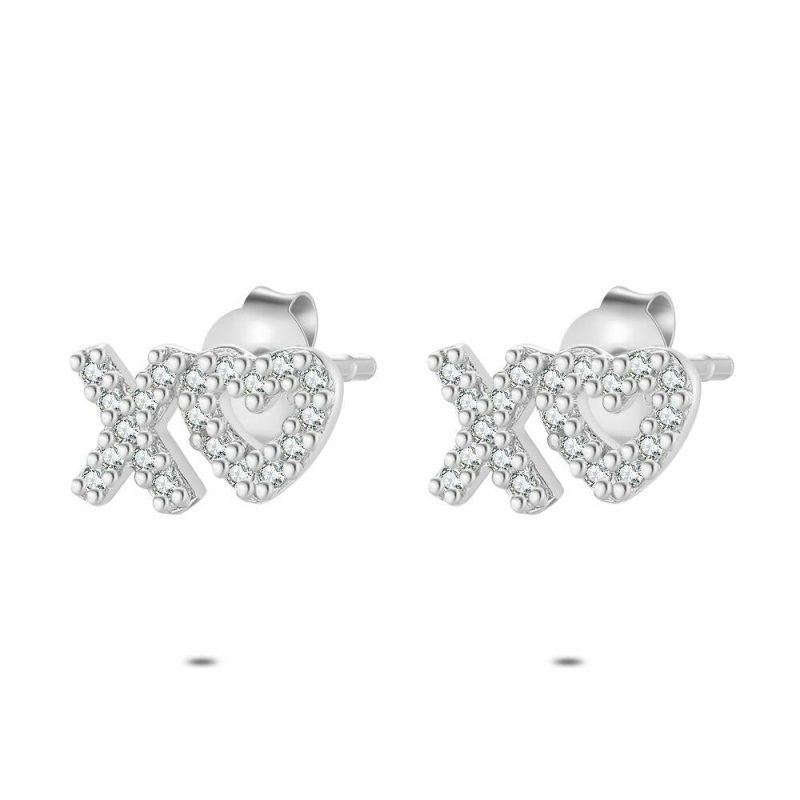 Boucles D’oreilles | Boucles D’Oreilles en Argent, Bisou et Coeur Blanc – Enfants/Femmes Bijoux Blanc