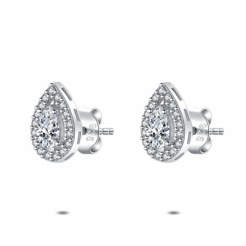 Boucles D’oreilles | Boucles D’Oreilles en Argent, Boucle D’Oreille en Forme de Goutte Avec Zircone Blanc – Femmes Bijoux Blanc