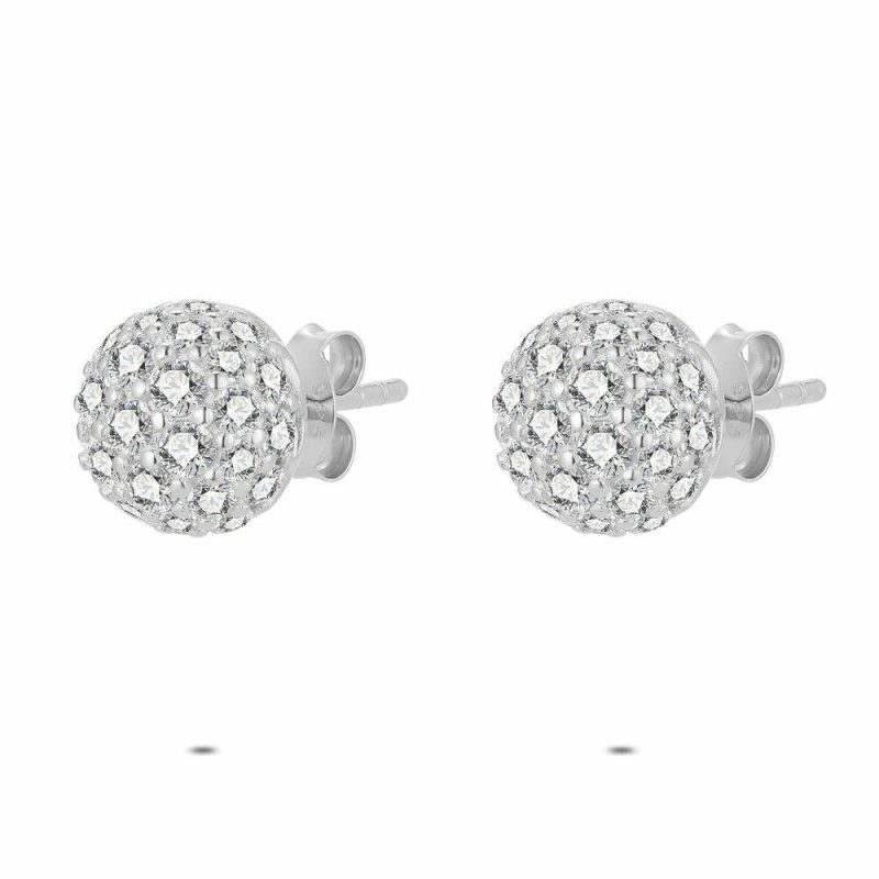 Boucles D’oreilles | Boucles D’Oreilles en Argent, Boule, Pierres Blanc – Femmes Bijoux Blanc