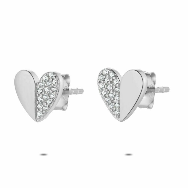 Boucles D’oreilles | Boucles D’Oreilles en Argent, Coeur Blanc – Femmes Bijoux Blanc