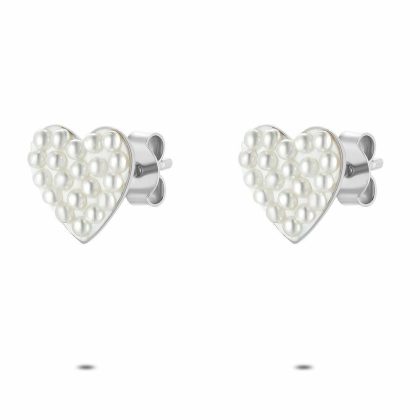 Boucles D’oreilles | Boucles D’Oreilles en Argent, Coeur, Micro Perles Blanc – Femmes Bijoux Blanc