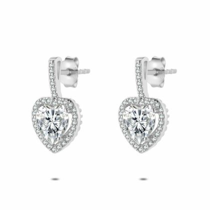 Boucles D’oreilles | Boucles D’Oreilles en Argent, Coeur Rempli de Pierres Blanc – Femmes Bijoux Blanc