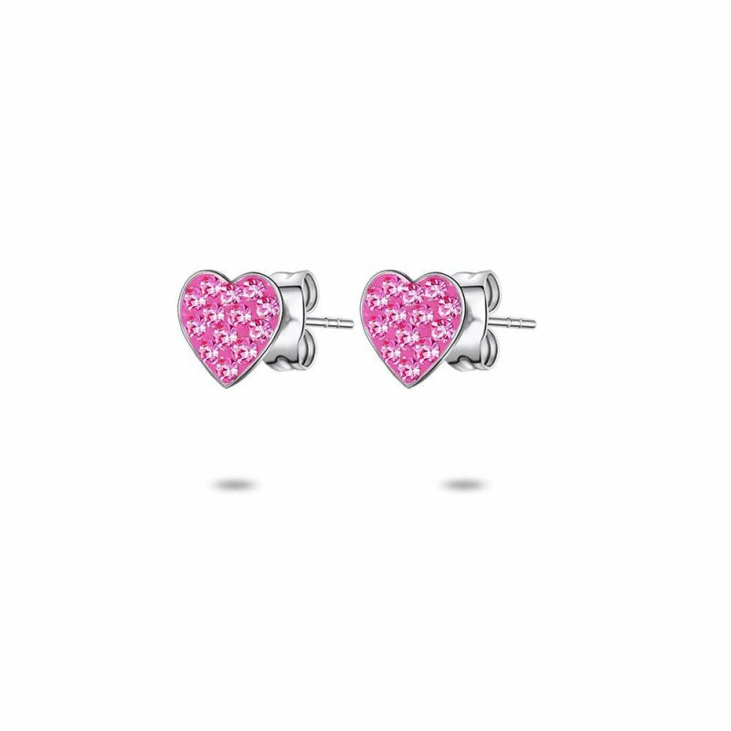 Boucles D’oreilles | Boucles D’Oreilles en Argent, Coeur Rose Rose – Enfants Bijoux Boucles D'oreilles