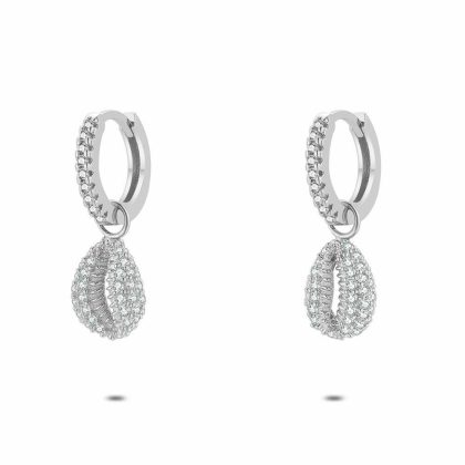 Boucles D’oreilles | Boucles D’Oreilles en Argent, Coquillage, Zircones Blanc – Femmes Bijoux Blanc