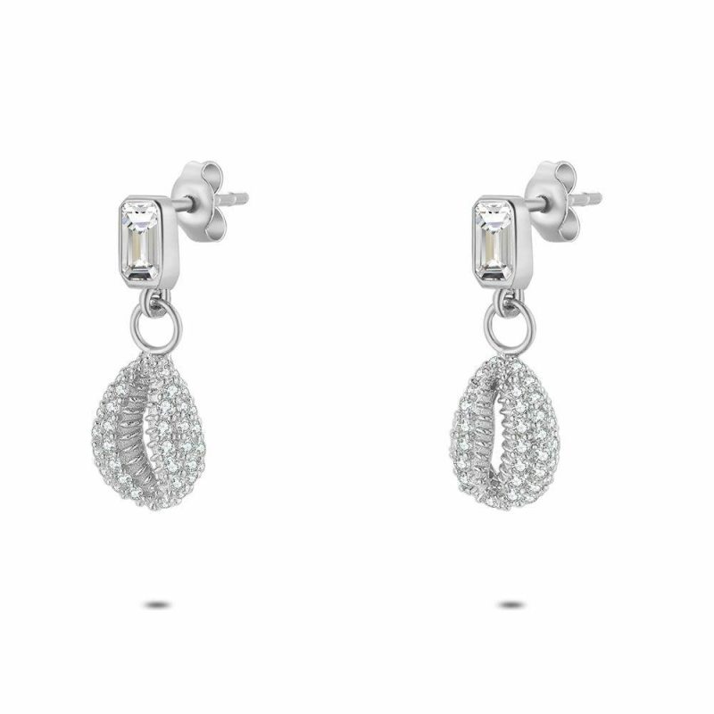 Boucles D’oreilles | Boucles D’Oreilles en Argent, Coquillage, Zircones Blanc – Femmes Bijoux Blanc