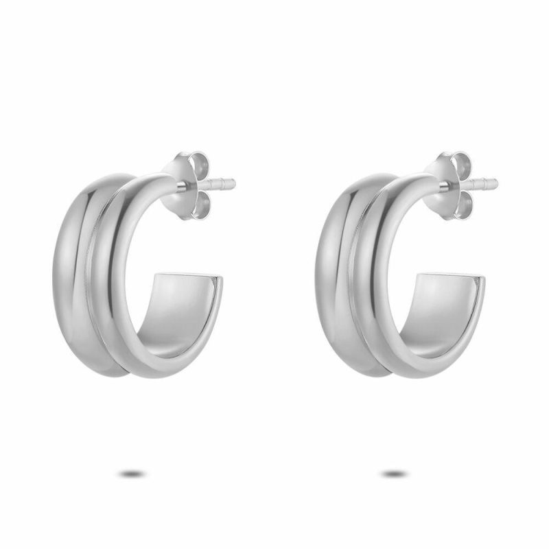 Boucles D’oreilles | Boucles D’Oreilles en Argent, Double Anneau Pas de couleur – Femmes Bijoux Boucles D'oreilles