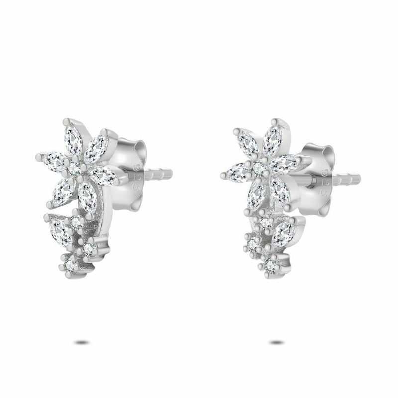 Boucles D’oreilles | Boucles D’Oreilles en Argent, Fleur, Pierres Blanc – Femmes Bijoux Blanc