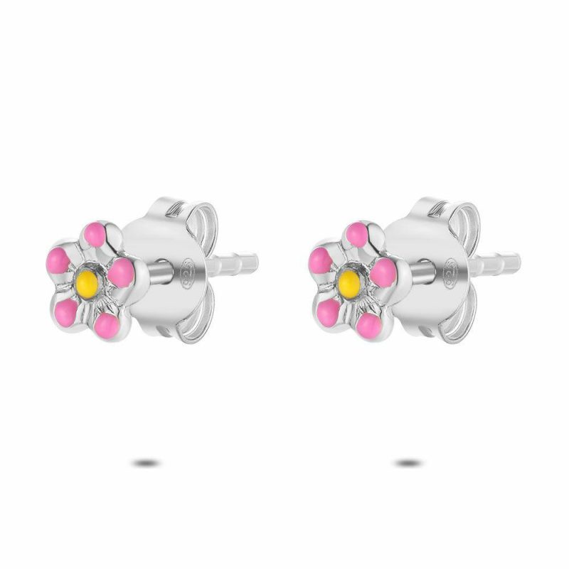 Boucles D’oreilles | Boucles D’Oreilles en Argent, Fleur Rose et Jaune Multi – Enfants Bijoux Boucles D'oreilles