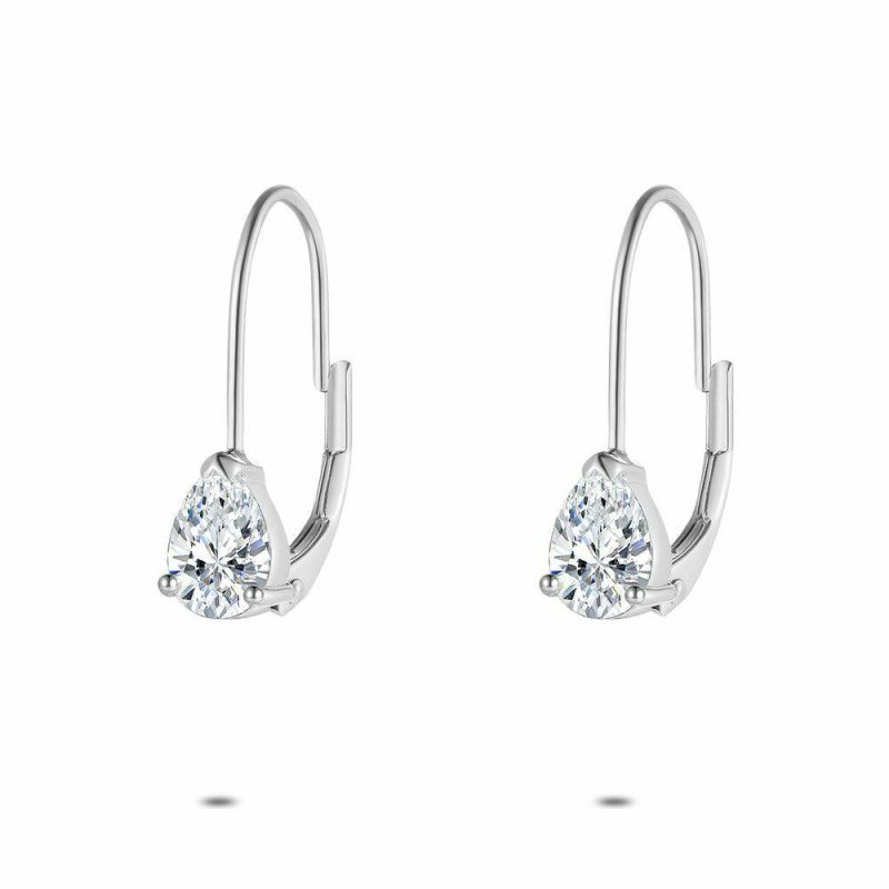 Boucles D’oreilles | Boucles D’Oreilles en Argent, Goutte Zirconia Blanc – Femmes Bijoux Blanc