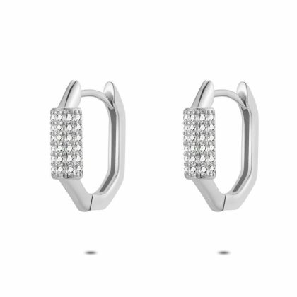 Boucles D’oreilles | Boucles D’Oreilles en Argent, Hexagone, Pierres Blanc – Femmes Bijoux Blanc