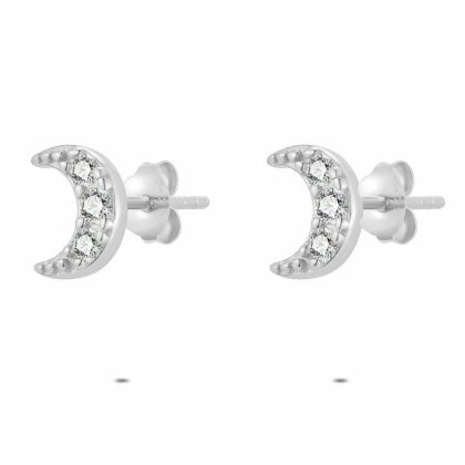 Boucles D’oreilles | Boucles D’Oreilles en Argent, Lune, 3 Pierres Blanc – Femmes Bijoux Blanc