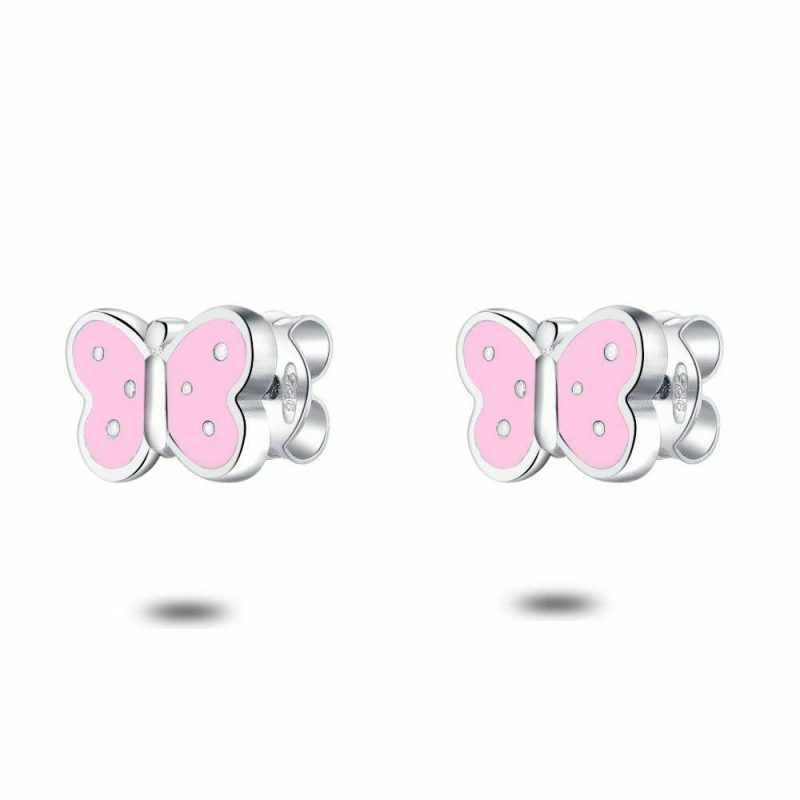 Boucles D’oreilles | Boucles D’Oreilles en Argent, Papillon Rose – Enfants Bijoux Boucles D'oreilles