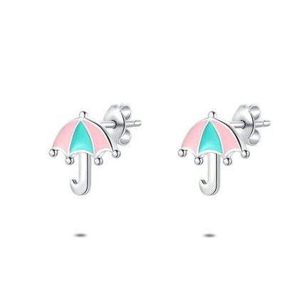 Boucles D’oreilles | Boucles D’Oreilles en Argent, Parapluie Rose et Turquoise Multi – Enfants Bijoux Boucles D'oreilles