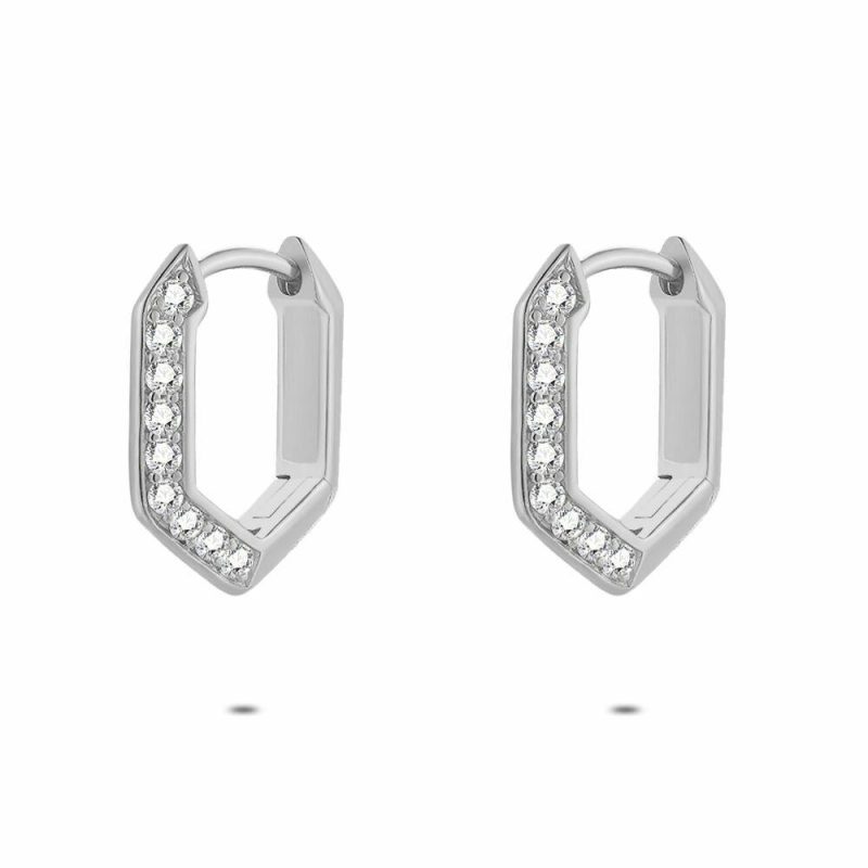 Boucles D’oreilles | Boucles D’Oreilles en Argent, Pentagone Blanc – Femmes Bijoux Blanc