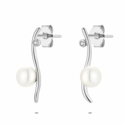 Boucles D’oreilles | Boucles D’Oreilles en Argent, Perle et Petite Pierre Blanc – Femmes Bijoux Blanc