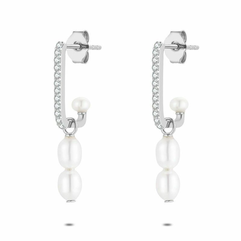 Boucles D’oreilles | Boucles D’Oreilles en Argent, Perles et Pierres Blanc – Femmes Bijoux Blanc