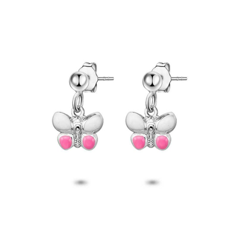 Boucles D’oreilles | Boucles D’Oreilles en Argent, Petit Papillon Rose – Enfants Bijoux Boucles D'oreilles