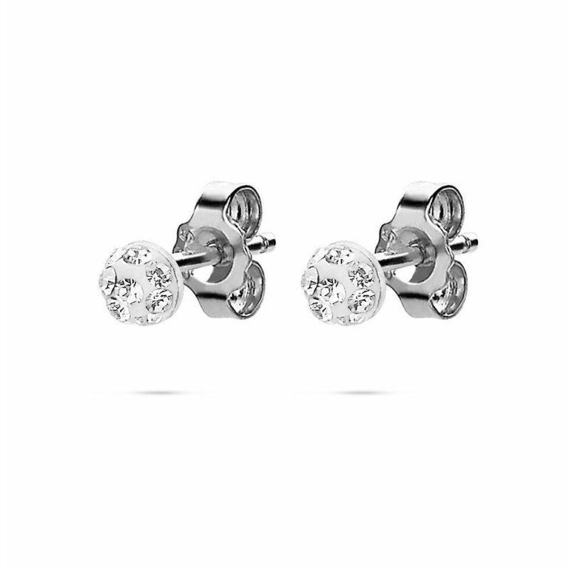 Boucles D’oreilles | Boucles D’Oreilles en Argent, Petit Rond, Cristaux Blanc – Enfants/Femmes Bijoux Blanc